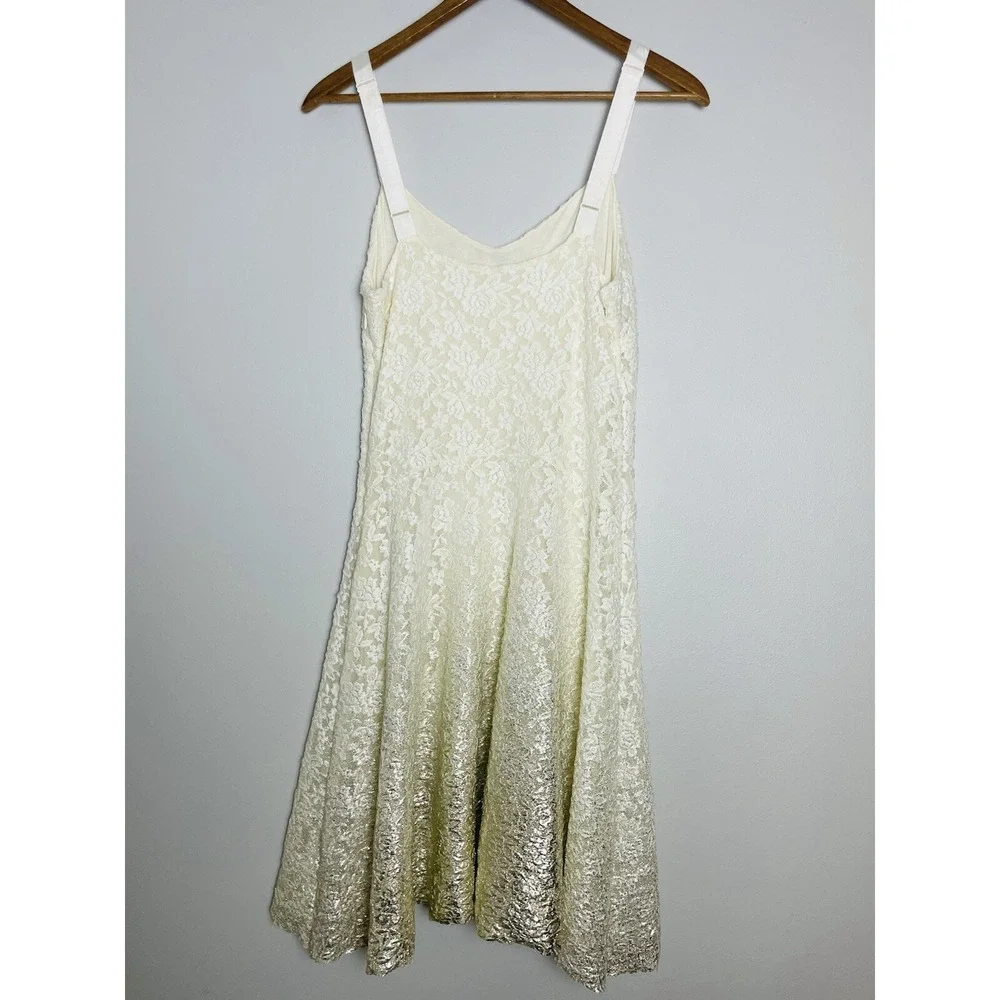 Free People Cream Lace Metallic Ombré Fit And Flare Dress. Large.‎ Bridal.
